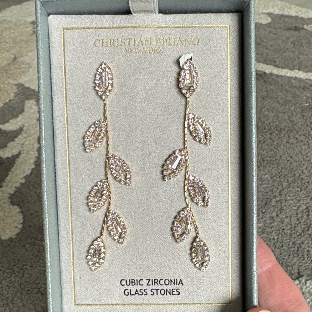 Christian Siriano Gold Leaf Earrings with Cubic Zirconia